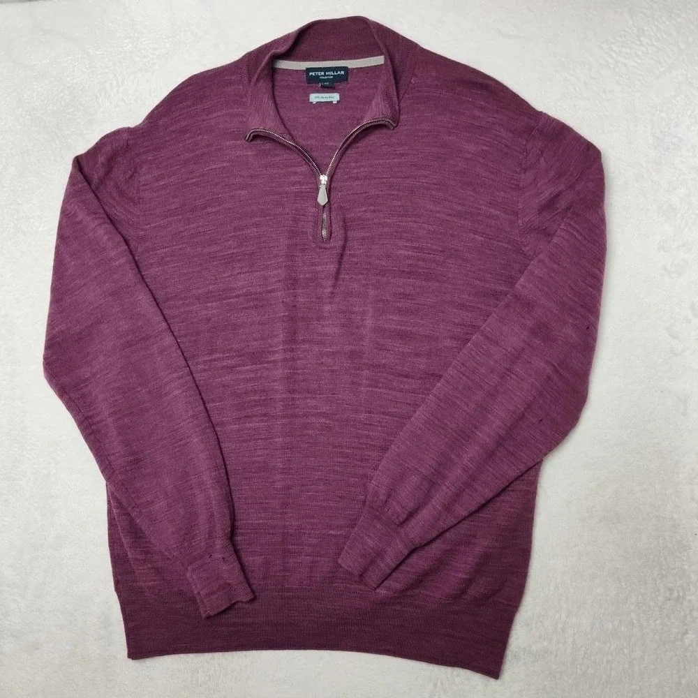 Peter Millar Sweater Mens XL Purple 1/4 Zip Mock Neck Tight-Knit Italy Golf HOLE